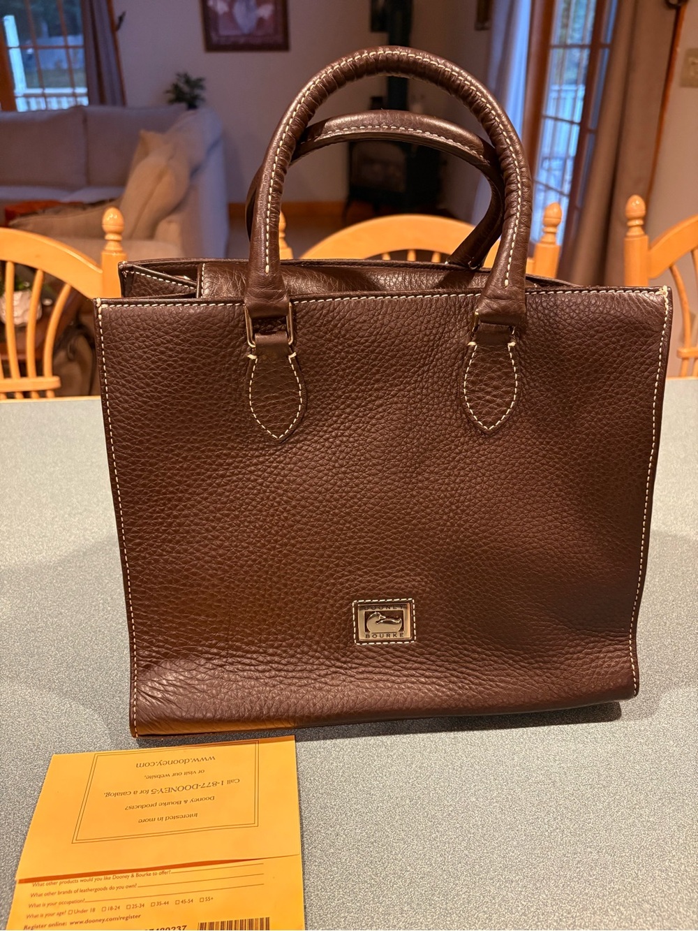 Janine Dooney & Bourke Dark Brown Pebbled Leather Satchel